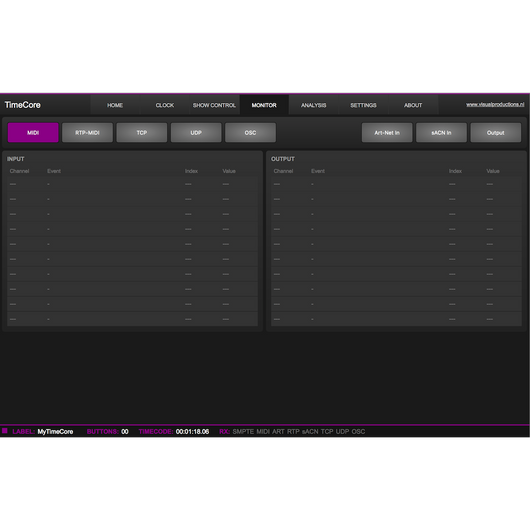 TimeCore screenshot of Monitor Page
